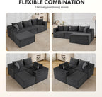 107" Modular Sectional Cloud Couch for Living Room,Deep Seat Boneless Couch,Convertible Sofas with Ottomans,No Assembly Compression Sofas, Comfy Floor Sofa with Memory Foam (3 Seater+1 Ottoman),Grey