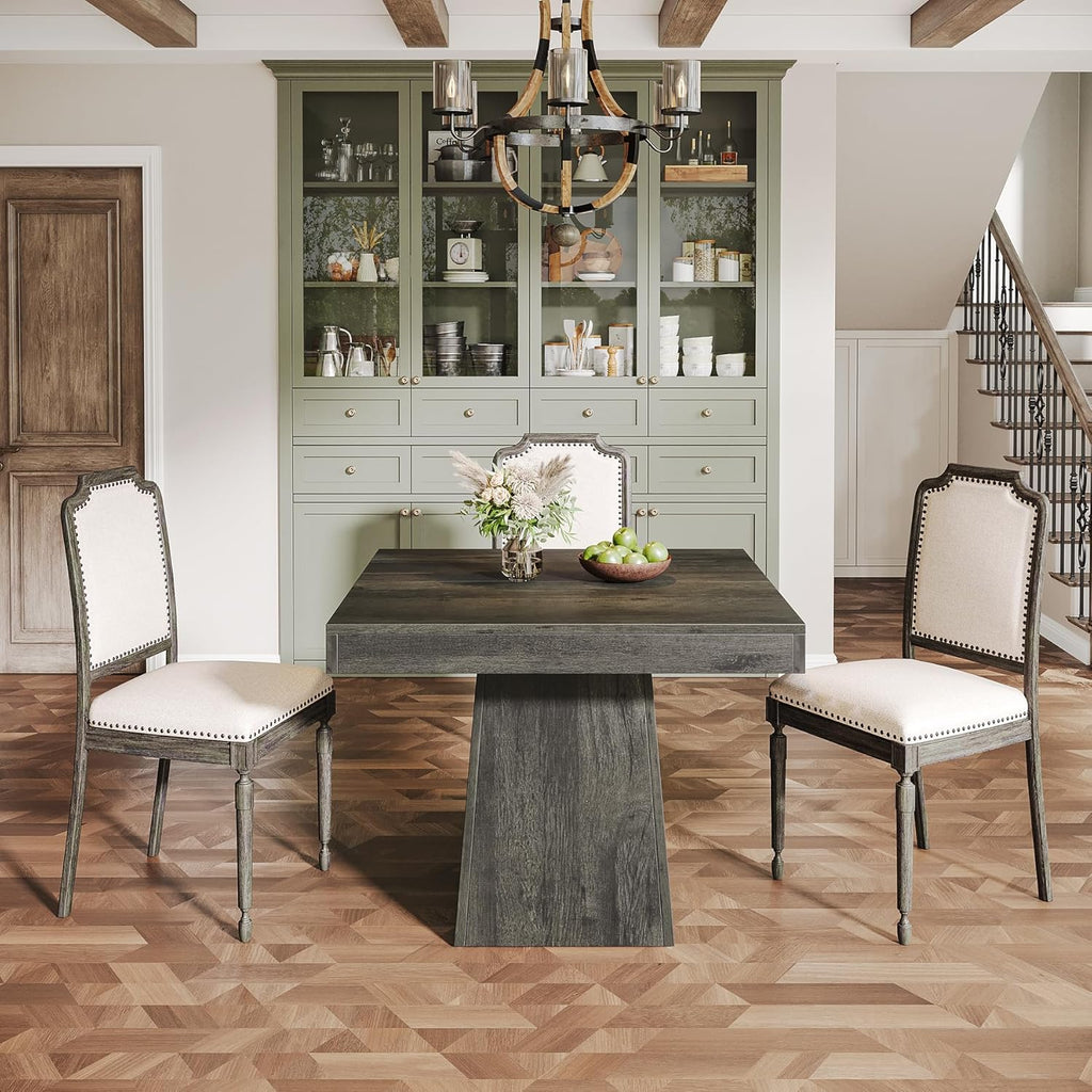 Tribesigns Square Dining Table for 4, 31.5-Inch Small Kitchen Table with Sturdy Pedestal Base, Farmhouse Dinner Table for Dining Room, Living Room, Kitchen (Gray)