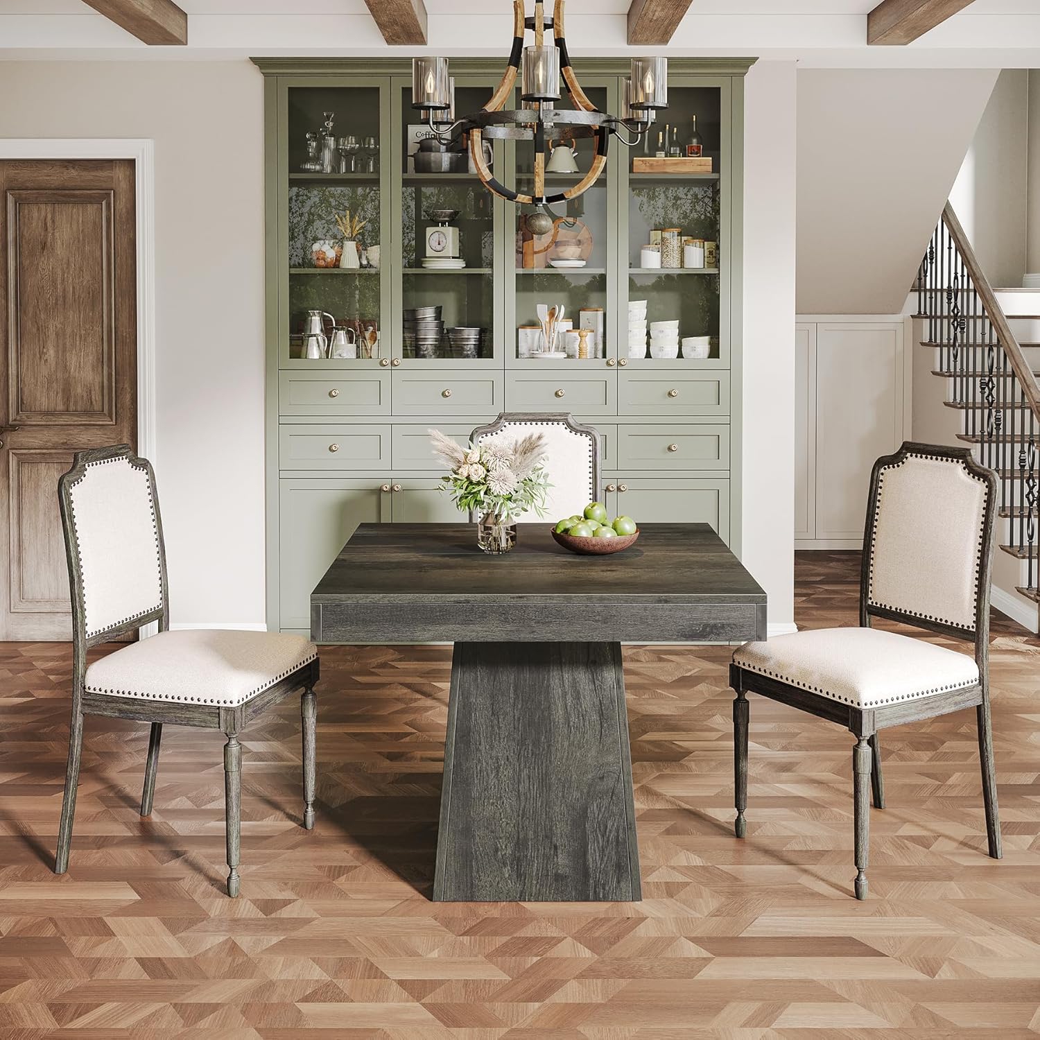 Tribesigns Square Dining Table for 4, 31.5-Inch Small Kitchen Table with Sturdy Pedestal Base, Farmhouse Dinner Table for Dining Room, Living Room, Kitchen (Gray)