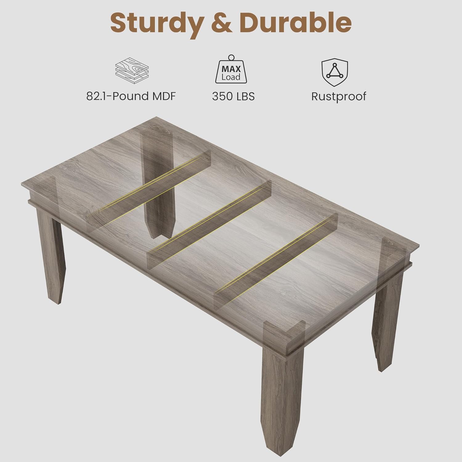 GarveeHome Farmhouse Dining Table for 4-6 People, 63 in Long Kitchen Tables with Wooden Sturdy Frame, 5 ft Large Rectangular Dinner Table for Dining Room, Kitchen, Grey Walnut, 63" Non-extendable