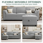 Vongrasig Convertible Sectional Couches Sofa, 3 Seat L Shaped Sofa with Removable Pillows Soft Corduroy Fabric Small Couch Mid Century for Living Room, Bed Room, Apartment and Office (Light Grey)
