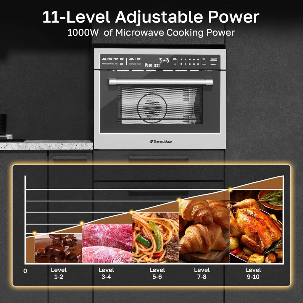 24 Inch Built-in Microwave and Convection Oven Combination, ThermoMate 1.6 Cu. Ft. Wall Oven Microwave Combos, 1000 Watt Power, Sensor Cook, Touch Control LCD Display, Stainless Steel Finish