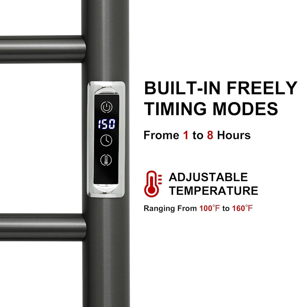 Electric Towel Warmer Rack,Heating Towel Warmer,Timer & Temperature Control,Wall-Mounted Plug-in for Bathroom, Gunmetal Grey,Stainless Steel,4-Bar(16.54x23.62x5.51in)
