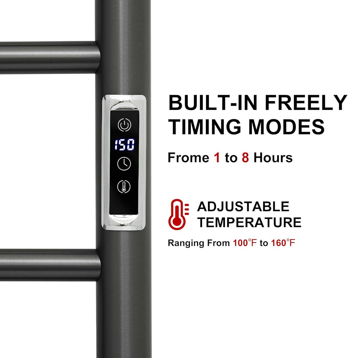 Electric Towel Warmer Rack,Heating Towel Warmer,Timer & Temperature Control,Wall-Mounted Plug-in for Bathroom, Gunmetal Grey,Stainless Steel,4-Bar(16.54x23.62x5.51in)
