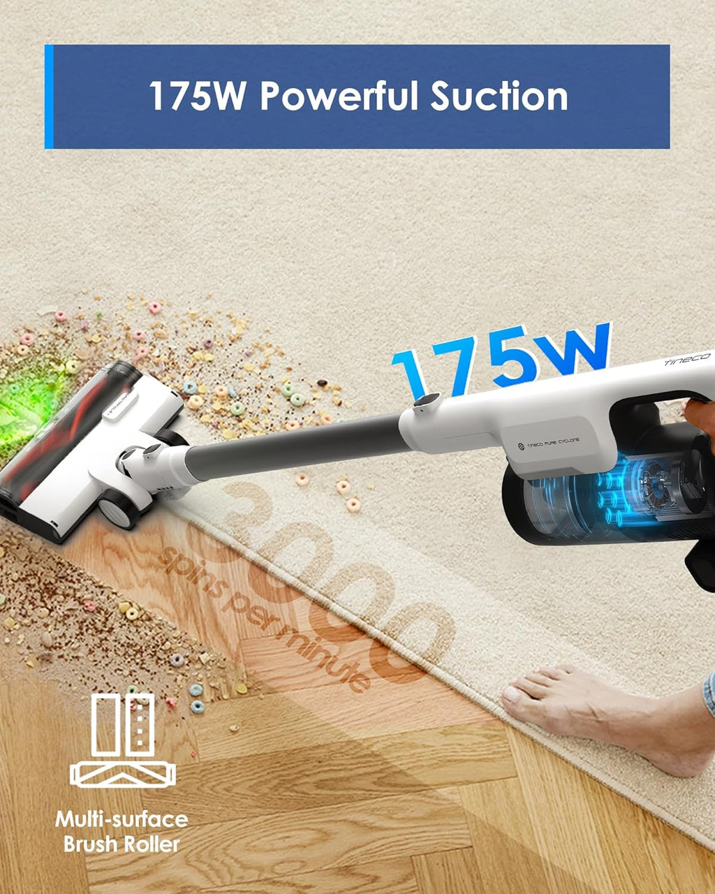 Tineco Pure ONE Station 5 Cordless Smart Vacuum with 2.5L Auto Dust Base, Full-Path Self-Cleaning, 175AW Suction, ZeroTangle Tech, Stick Vacuum Cleaner for Pet Hair, Carpet & Hard Floor