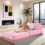 HABUTWAY Folding Sofa Bed, Convertible Sleeper Chair Bed w/Dual-Pillow & Handle, Foldable Floor Sofa Lounge w/Back Support for Living Room, Bedroom, Apartment, Office, Single, Pink