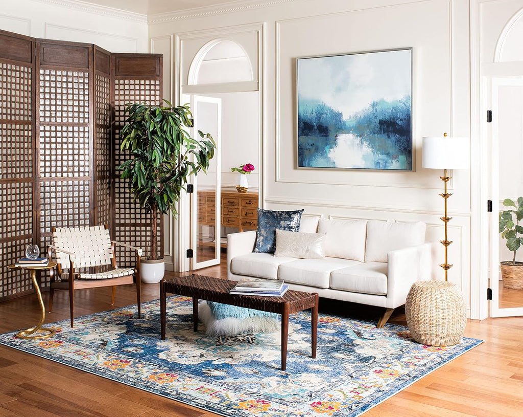 SAFAVIEH Monaco Collection Area Rug - 9' x 12', Navy & Light Blue, Non-Shedding & Easy to Clean, Distressed Medallion Design, Ideal for Living Room, Bedroom, Dining Space (MNC243N)