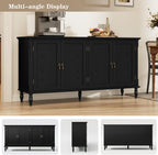 ARTPOWER 58" Sideboard Buffet Cabinet with Storage, Retro Wood Accent Cabinet with 4 Doors, Credenza with Adjustable Shelves for Living Room, Dining Room, Entryway, Black