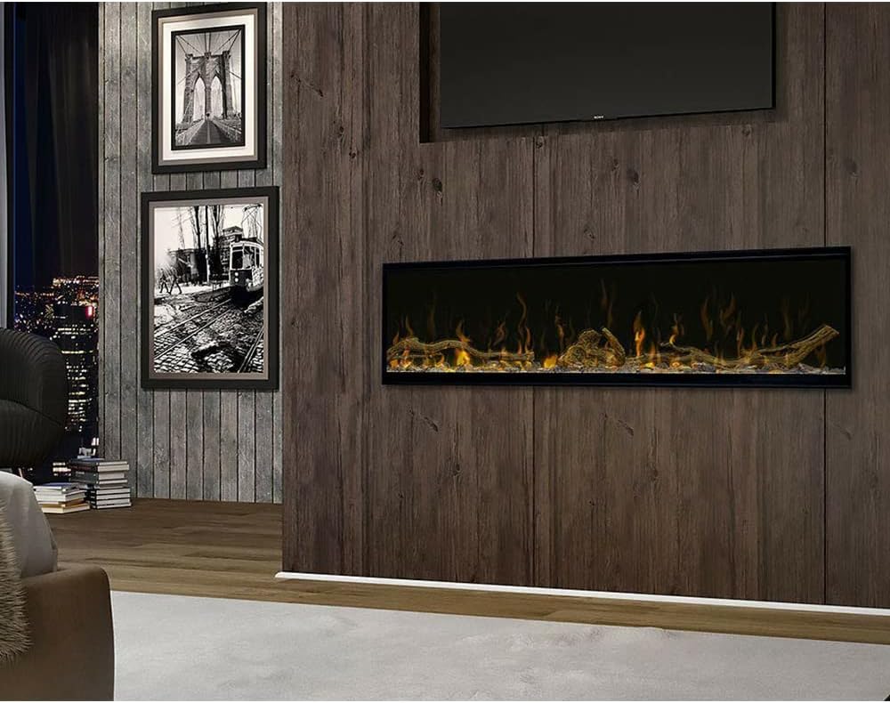 Dimplex IgniteXL 60" Built-in Linear Electric Fireplace with Driftwood and River Rock Accessories (Models: XLF60 & LF60DWS-KIT) 8530/5118 BTU, 240/120 Volt, 2500/1500 Watt, Black