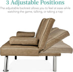 Best Choice Products Faux Leather Upholstered Modern Convertible Futon, Adjustable Folding Sofa Bed, Guest Bed w/Removable Armrests - Taupe