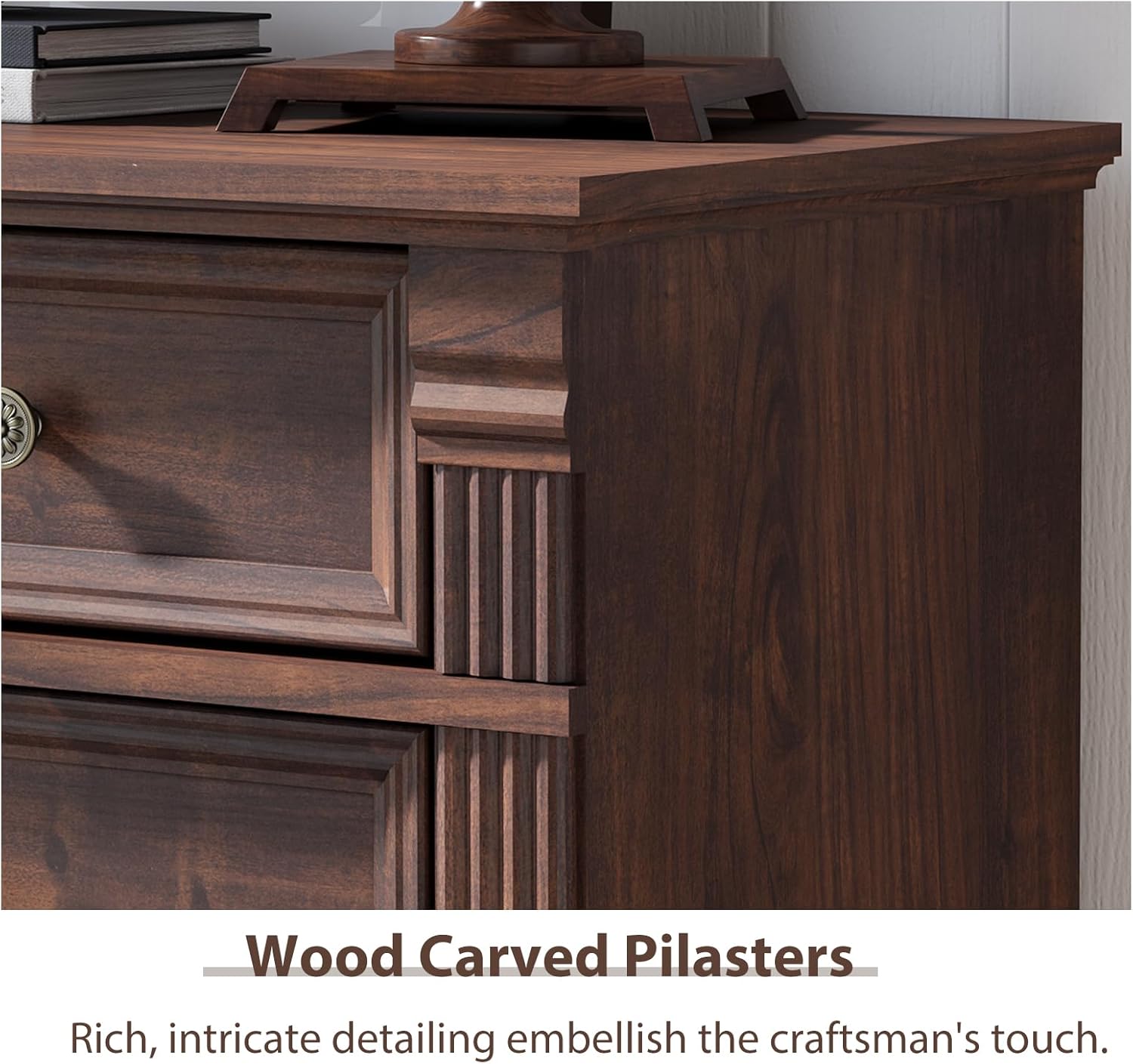 Walnut 6 Drawer Dresser for Bedroom, 47" Tall Dresser, Wood Rustic Chest of Drawers with Chic Wood Pilasters, Dressers Organizer for Bedroom, Hallway, Living Room