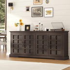 70" Sideboard Buffet Cabinet with Storage, Coffee Bar Cabinet with and 4 Doors, Long Wider Storage Cabinet Modern Farmhouse, Brown Wood, for Kitchen, Dining Room, Living Room