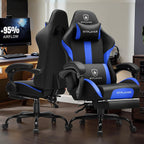 GTPLAYER Gaming Chair with Foot Rest & Pocket Spring Cushion, Ergonomic High Back Computer Chair with Headrest & 360°-Swivel Seat for Home Office Desk, PU Leather, Blue