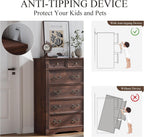 Walnut 6 Drawer Dresser for Bedroom, 47" Tall Dresser, Wood Rustic Chest of Drawers with Chic Wood Pilasters, Dressers Organizer for Bedroom, Hallway, Living Room