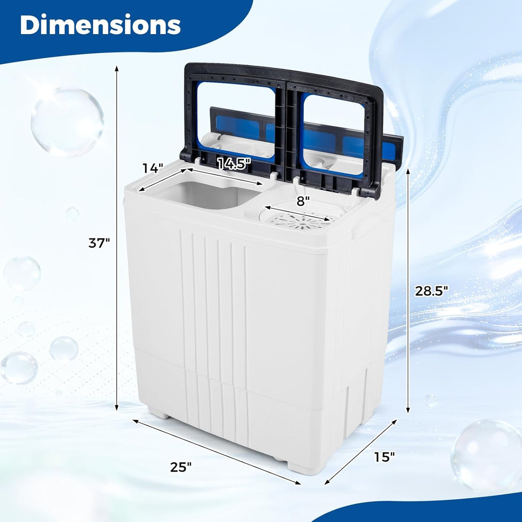 Giantex Portable Washing Machine, 20LBS Twin Tub Mini Compact Laundry Washer Spinner Combo with Drain Pump, 12Lbs Washer and 8Lbs Spinner for Apartments, RVs, Dorms, Blue+White