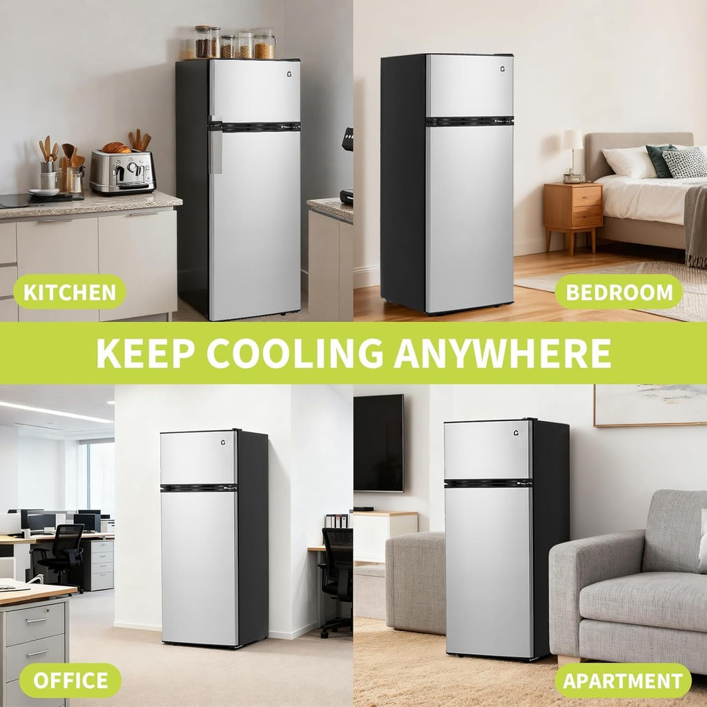 7.5 Cu.Ft Refrigerator with Freezer, 2 Door Fridge, 7 Settings Temperature Adjustable, Large Capacity, Food Storage or Cooling drinks,for Dorm, Office, Bedroom, Kitchen, Bar Use