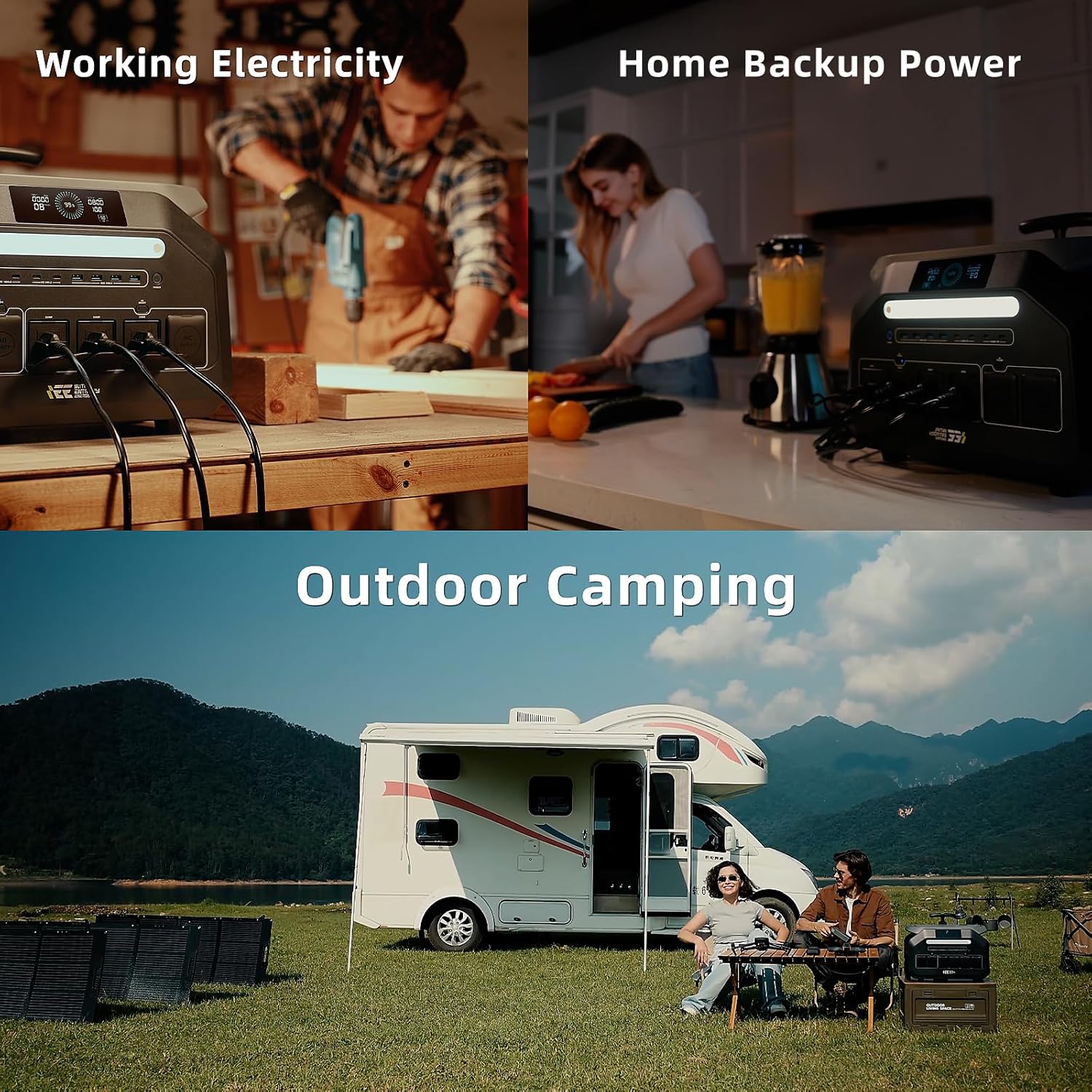 IEE 3200W Portable Power Station P3200  2048Wh Solar Generator  1800W AC Charging & 1000W Solar Charging  LiFePO4 Battery Generator for Home Backup  Camping  RV  Emergencies (P3200 Power Station)