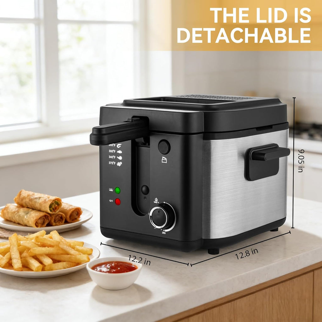 Pukomc Electric Deep Fryer with Basket,Adjustable Temperature Frying Pot for Home Use,Removable Lid and 2.5L Non-Stick Inner Pot & Easy to Clean