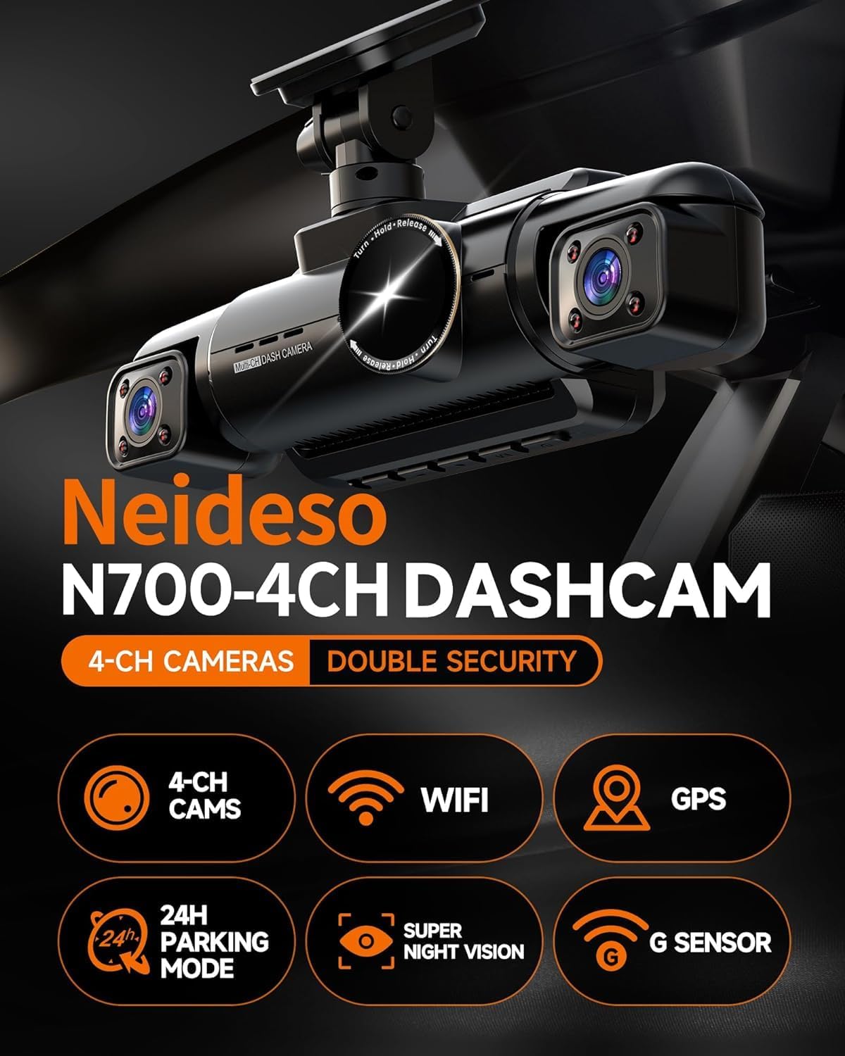 4 Channel Dash Cam Front and Rear  3K+3*1080P Dash Camera for Cars  Free 64GB Card  360° Car Video Recorder  5GHz WiFi GPS  Voice Control  CPL Filter  WDR Night Vision  24H Parking Mode(N700)
