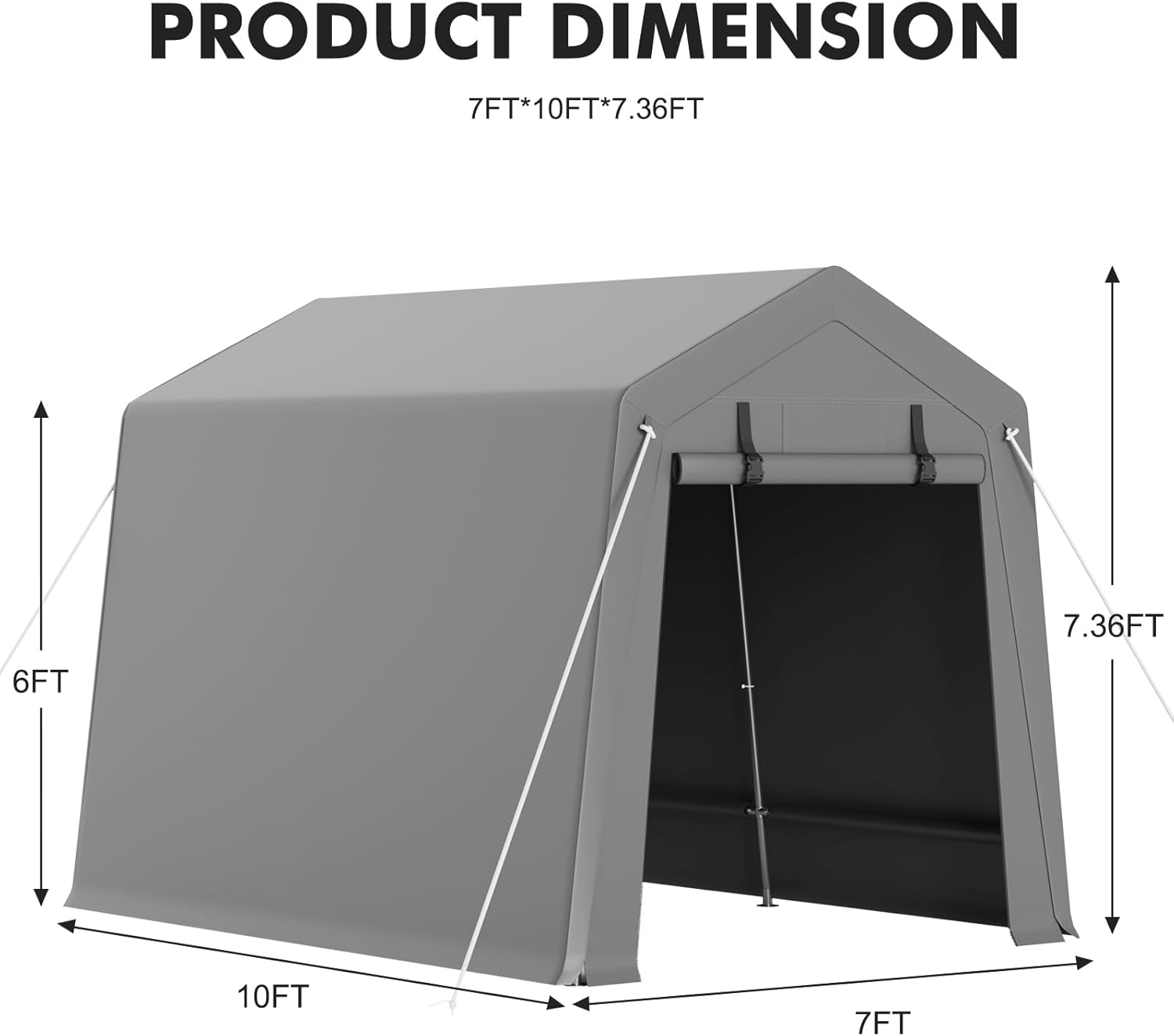 GarveeLife 7 x 10 ft Carport Storage Shed, Portable Garage with Roll-up Zipper Door, Heavy Duty Waterproof Tarp, Storage for Motorcycle, Bike, Firewood, Garden Tools