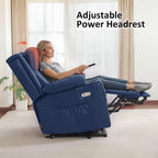 MCombo Lay Flat Triple Motor Power Lift Recliner Chair Sofa with Heat and Massage, Adjustable Headrest for Elderly, Infinite Position, Faux Leather 7661 (Blue, Medium)