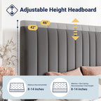 Allewie Queen Size Storage Bed Frame, Vertical Channel Tufted Adjustable Headboard, Velvet Upholstered Platform Bed with 4 Oversized Underbed Drawers, Wooden Slats Support, No Box Spring Needed, Grey