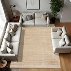 9' x 12' Jute & Wool Mini Check Area Rug with 4-Inch Border Handwoven mini Check Pattern – Living Room, Dining & Bedroom Rug, Neutral Indoor Natural Farmhouse Décor (9' x 12')