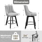 Bar Stools with Backs, 24" Counter Height Bar Stools, Fabric Upholstered Counter Barstools Set of 4 with Solid Wood Legs for Kitchen Island, Home Bar, Light Gray