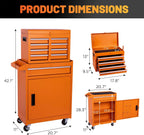 5 Drawers Tool Cart on Wheels with 1 Cabinet, Multifunctional Removable Rolling Tool Box Storage Set, Tool Trolley Organizer Tool Chest for Garage,Repair Shop,Warehouse,Workshop (Orange)