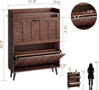 ChooChoo Shoe Storage Cabinet with 2 Flip Drawers, Deodorizing Shoe Organizer Storage for Entryway, Freestanding Hidden Slim Narrow Shoe Rack Cabinet, Walnut