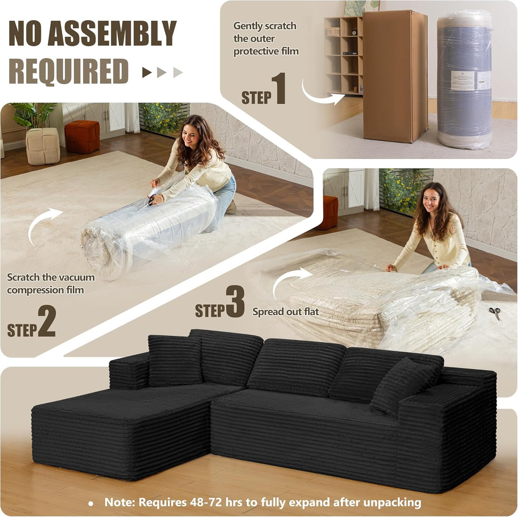 Bashaw 108" Cloud Sectional Couch Sofa with L-Shape Chaise, Modern Modular Sofa Couch Upholstered Couches for Living Room Bedroom, No Assembly Required (Black, L Shape)