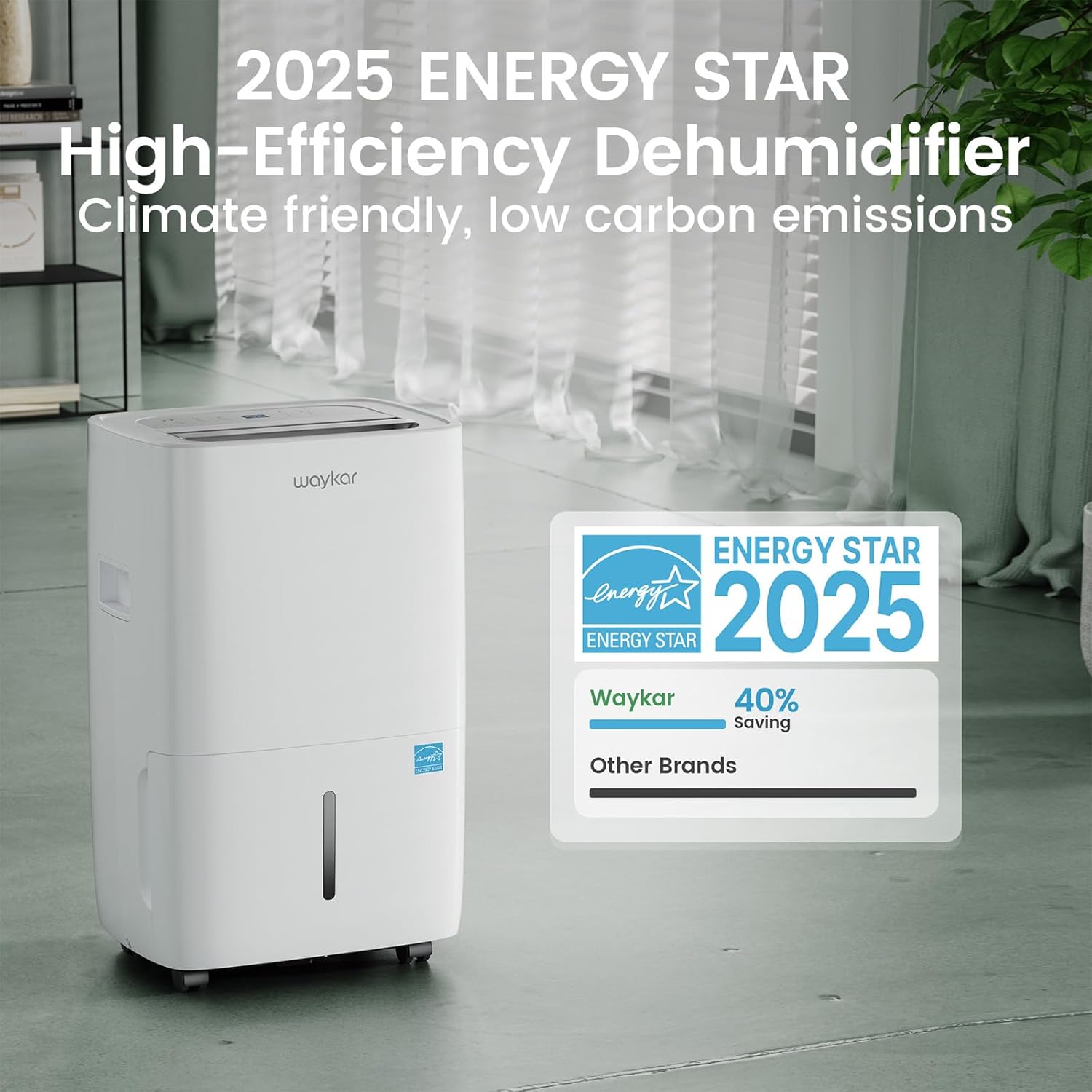 Waykar 120 Pints Energy Star Dehumidifier for Spaces up to 6,000 Sq. Ft at Home, in Basements and Large Rooms with Drain Hose and 1.14 Gallons Water Tank