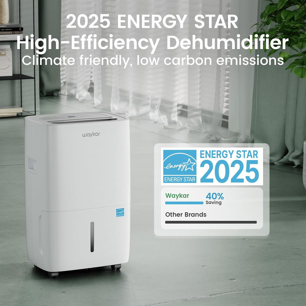 Waykar 80 Pints 2025 Energy Star Dehumidifier for Spaces up to 5,000 Sq. Ft for Basement and Home, Large Room with Drain Hose and 1.14 Gallons Water Tank