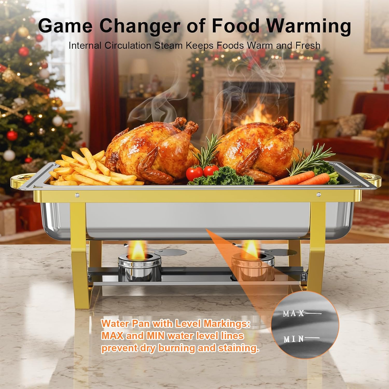 Chafing Dishes for Buffet 4 Pack, High Grade Chafing Dish Buffet Set, Buffet Food Warmers Screw-Free Installation with Stackable Design for Wedding/Home/Christmas Buffets, 4 Full Size Pans