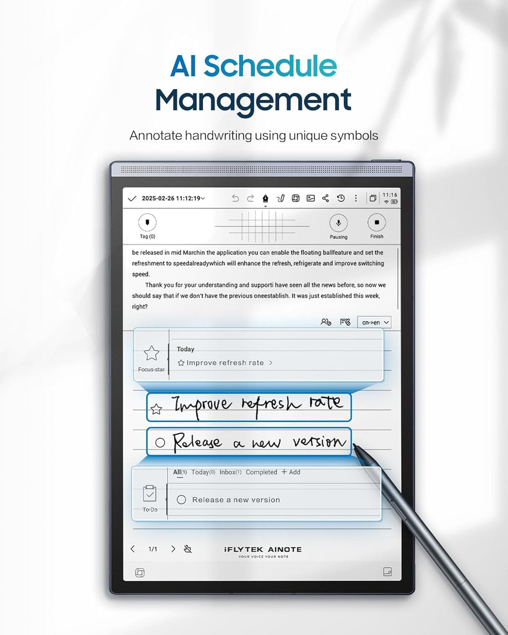 iFLYTEK AINOTE Air 2 Bundle – 8.2" E Ink AI Note-taking Tablet with Stylus  4096 Pressure Levels  Digital Notebook with Voice-to-Text Transcription  Multi-languages Support  Ideal for Meetings & Study