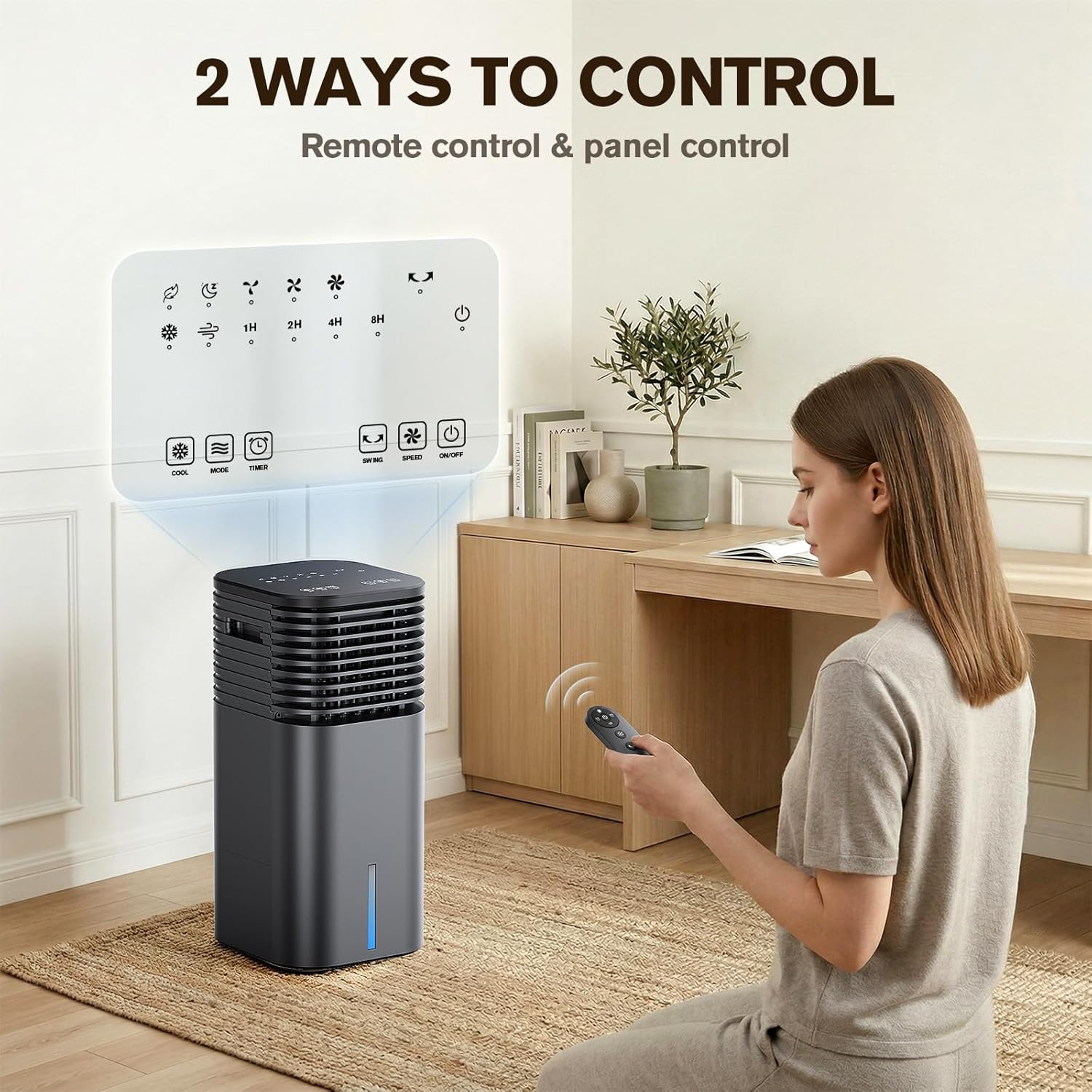 24" Windowless Portable Air Conditioner, 15H Timer & 120°Oscillation, 3-IN-1 Portable AC Unit with Remote, 2-Gal Tank, 3 Modes & 3 Speeds, Ultra-Quiet Ventless Swamp Cooler for Home Office, Black