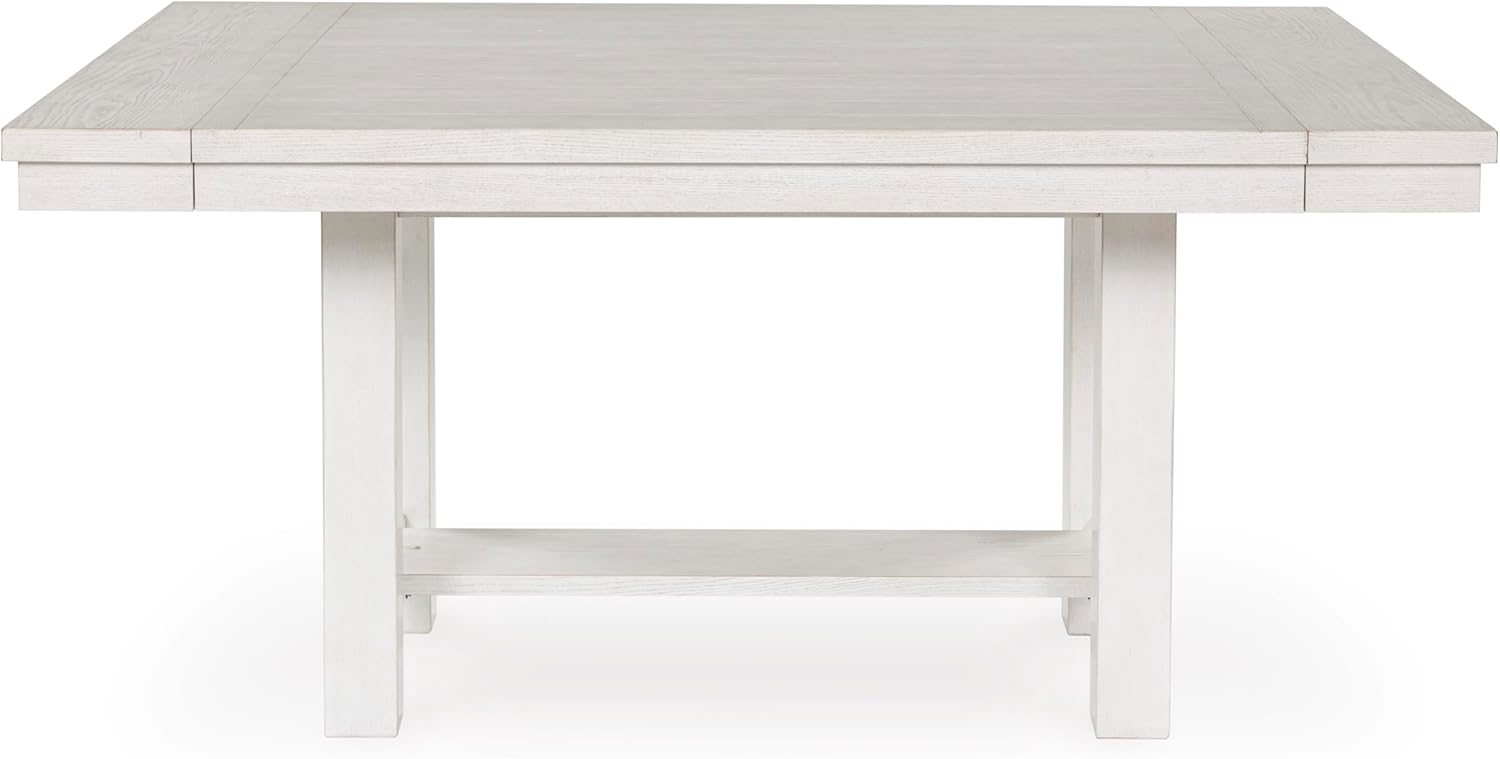Signature Design by Ashley Robbinsdale Casual Removable Center Leaf Dining Extension Table with Trestle Base, Wood, Ash Veneer, Tabletop with Planked Effect, 2 Removable Center Leaves, Seats 8, White