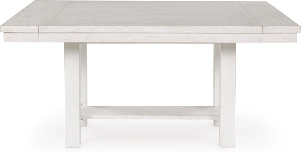 Signature Design by Ashley Robbinsdale Casual Removable Center Leaf Dining Extension Table with Trestle Base, Wood, Ash Veneer, Tabletop with Planked Effect, 2 Removable Center Leaves, Seats 8, White