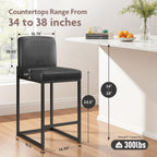 ALPHA HOME 24 Inch Bar Stools, Kitchen Counter Stools with Backs, Black Bar Stools Set of 4, PU Leather Barstools, Kitchen Stools with Back&Upholstered Footrest, Sturdy Chromed Metal Steel Frame