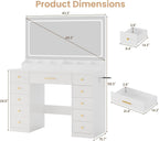 White Vanity Desk with Mirror and Lights,Glass Top Vanity Table with Power Outlet,Dressing Table with 11 RGB Drawers,3 Led Light Modes,Makeup Vanity Desk for Bedroom Women Girls