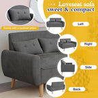 JAMFLY 47'' Small Loveseat Sofa, 2 Seat Compact Couch with Tapered Legs, Dark Grey Upholstered Furniture, Solid Wood Frame, Comfy Foam Cushion, Easy Assembly for Small Spaces