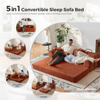 79'' Convertible Sofa Bed, 5-in-1 Folding Corduroy Sleeper Couch with Pull Out Bed, Oversized Modular Floor Sofa, No Assembly, Space-Saving Guest Bed for Apartment Living Room Bedroom (Orange) | Convertible Sofa Bed