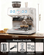20 Bar Espresso Machine with Grinder & Milk Frother Steam Wand, 58mm Expresso Coffee machines, Stainless Steel Coffee Maker for Cappuccino and Latte, Perfect for Home and Café Use