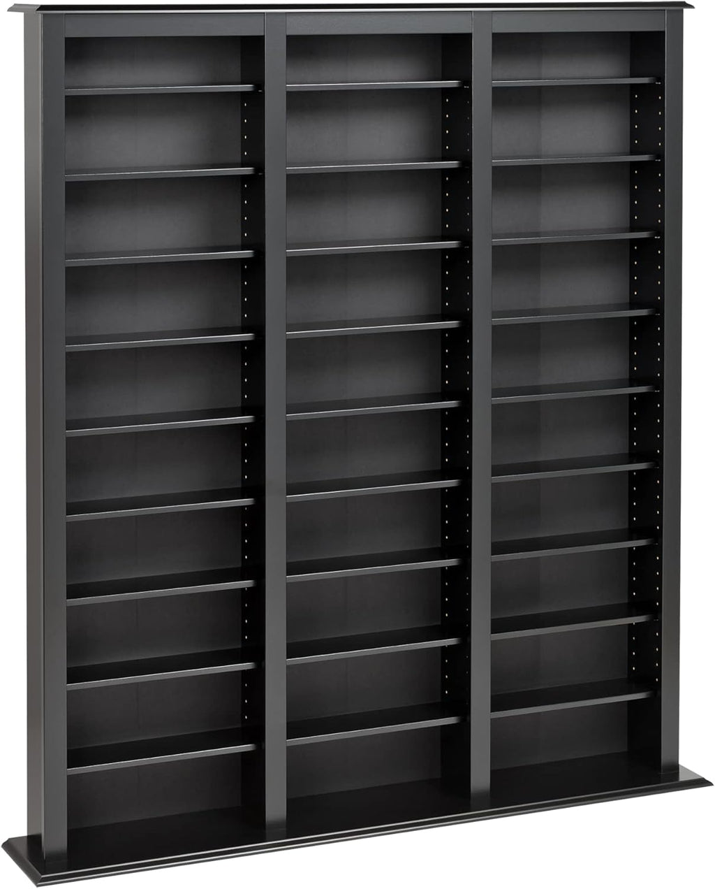 Prepac Barrister 3 Column Tall Storage Cabinet, Black Storage Cabinet with 27 Adjustable Shelves Display DVD for Living Room, 9.5" D x 57" W x 63.75" H