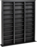 Prepac Barrister 3 Column Tall Storage Cabinet, Black Storage Cabinet with 27 Adjustable Shelves Display DVD for Living Room, 9.5" D x 57" W x 63.75" H