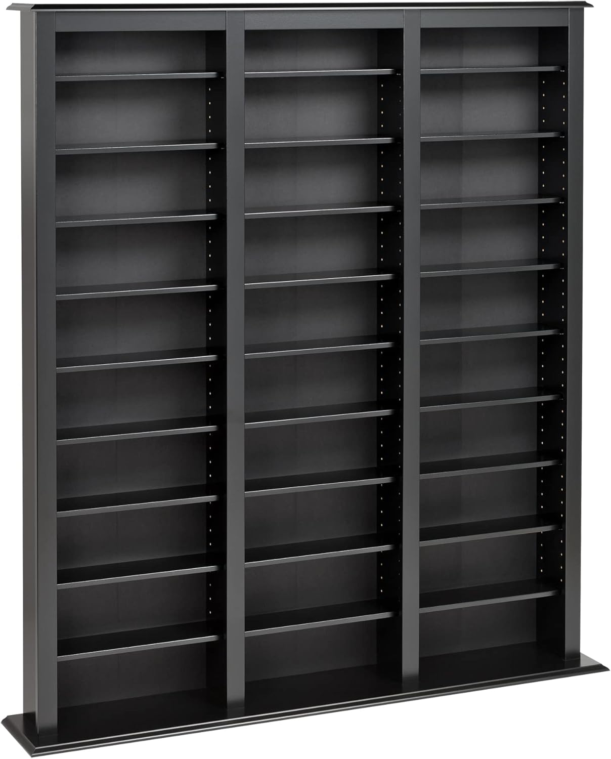 Prepac Barrister 3 Column Tall Storage Cabinet, Black Storage Cabinet with 27 Adjustable Shelves Display DVD for Living Room, 9.5" D x 57" W x 63.75" H