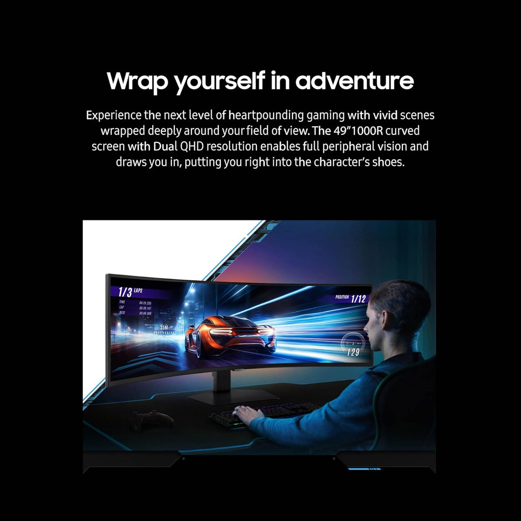 Samsung 49” Odyssey G9 Series DQHD 1000R Curved Gaming Monitor  1ms(GtG)  VESA DisplayHDR 1000  240Hz  AMD FreeSync Premium Pro  Height Adjustable Stand  Ultrawide Screen  LS49CG954ENXZA  2024