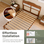Sophia & William Rattan Bed Frame Full Size, Wood Bed Frame with Adjustable Headboard, Solid Wood Slats Support, Brown