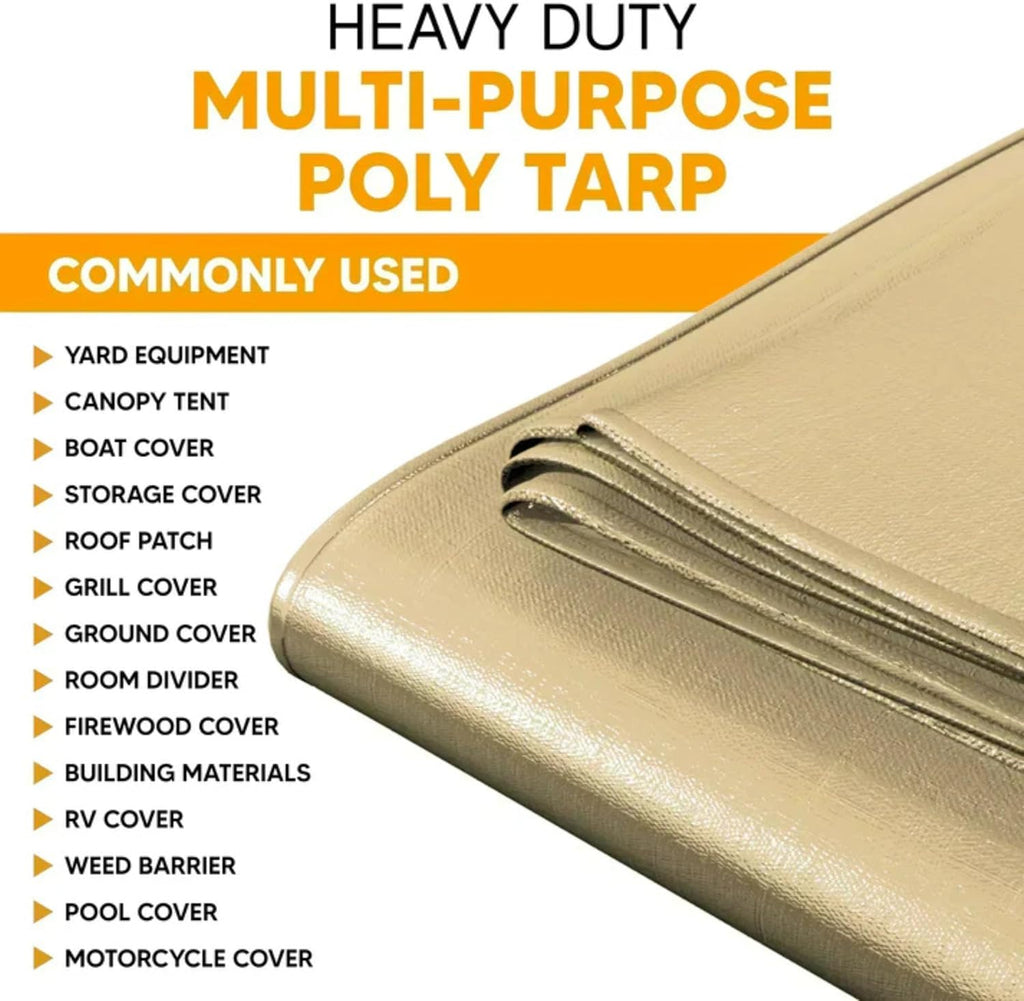 Heavy Duty Waterproof Tarp 14’x20’ – 12 Mil Thick, UV Resistant, Tear & Fade Proof Poly Tan Tarp with Reinforced Grommets, Multipurpose Cover for Roof, Camping, Garden, Boat, Cars & Pool