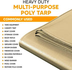 Heavy Duty Waterproof Tarp 14’x20’ – 12 Mil Thick, UV Resistant, Tear & Fade Proof Poly Tan Tarp with Reinforced Grommets, Multipurpose Cover for Roof, Camping, Garden, Boat, Cars & Pool